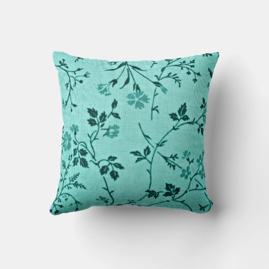 ターコイズ花柄 クッション (裏面)