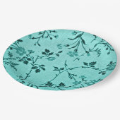 ターコイズ花柄 ペーパープレート (アングル)