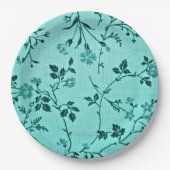 ターコイズ花柄 ペーパープレート (正面)