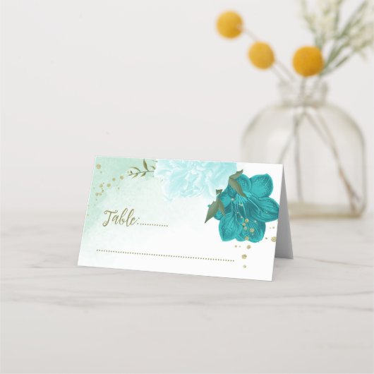 ターコイズ花葉緑 プレイスカード (正面)