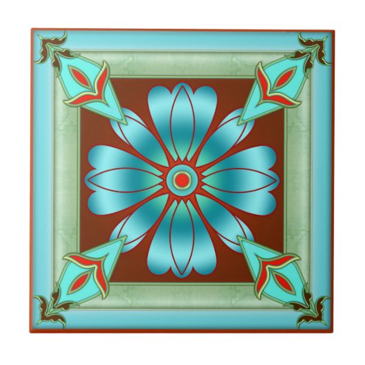 ターコイズ芸術的フローラキッチン又は浴室タイル タイル (正面)