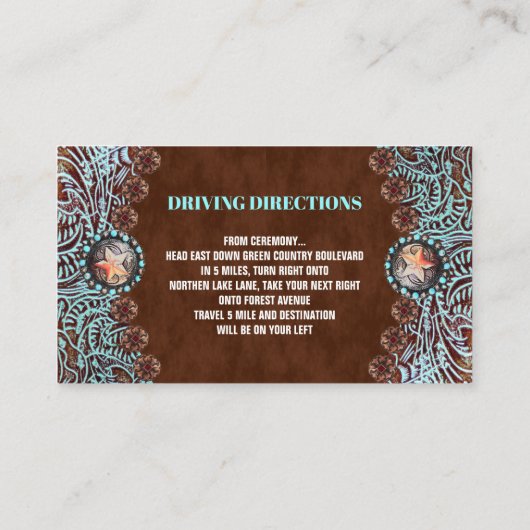 ターコイズ茶色の国結婚西部の方向 エンクロージャーカード (裏面)