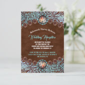 ターコイズ茶色の田舎のウェスタンウェディングレセプション 招待状 (スタンド正面)