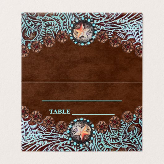 ターコイズ茶色の田舎西結婚座席表 名刺 (外部フラット)
