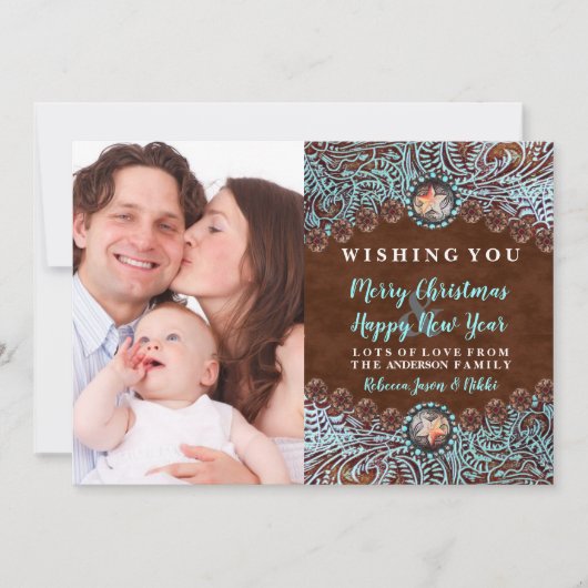 ターコイズ茶色の西の国のクリスマス写真 シーズンカード (正面)