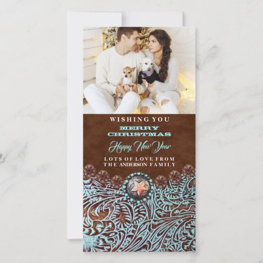 ターコイズ茶色の西の国のクリスマス写真 シーズンカード (正面)