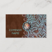 ターコイズ茶色の西の国の工具付き革 名刺 (正面)
