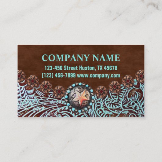ターコイズ茶色の西の国の工具付き革 名刺 (裏面)