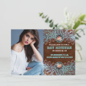 ターコイズ茶色の西カントリーバルミツワー 招待状 (スタンド正面)