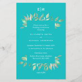 ターコイズ葉グリーの予算の結婚式の招待A9 (正面)