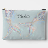 ターコイズ虹色の人魚の尾パーソナライズされた アクセサリーポーチ (正面)