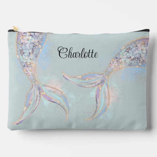 ターコイズ虹色の人魚の尾パーソナライズされた アクセサリーポーチ (正面)