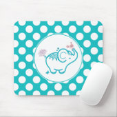 ターコイズ蝶・象・紫の花 マウスパッド (マウス)