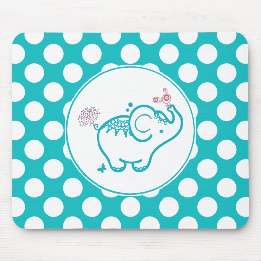 ターコイズ蝶・象・紫の花 マウスパッド (正面)