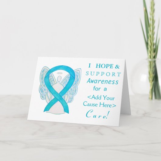 ターコイズ認識度リボンカスタムエンジェルカード カード (正面)