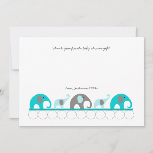 ターコイズ象のベビーシャワーはノート感謝していしています サンキューカード (正面)
