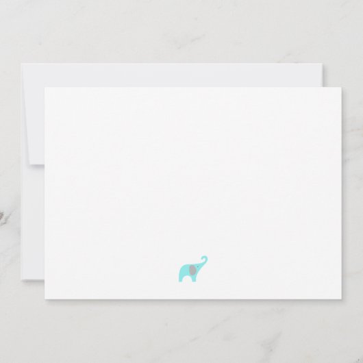 ターコイズ象のベビーシャワーはノート感謝していしています サンキューカード (裏面)