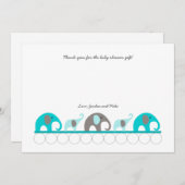 ターコイズ象のベビーシャワーはノート感謝していしています サンキューカード (正面/裏面)