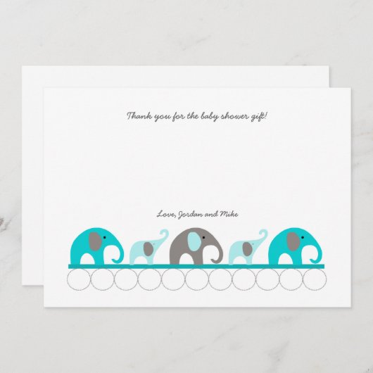 ターコイズ象のベビーシャワーはノート感謝していしています サンキューカード (正面/裏面)