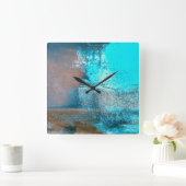 ターコイズ質感絵を描と錆抽象芸術 スクエア壁時計 (ホーム)