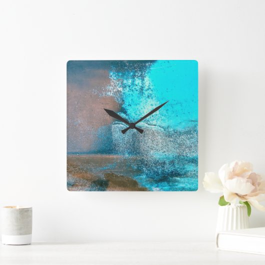 ターコイズ質感絵を描と錆抽象芸術 スクエア壁時計 (ホーム)