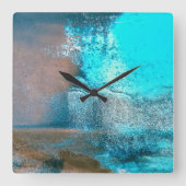 ターコイズ質感絵を描と錆抽象芸術 スクエア壁時計 (正面)