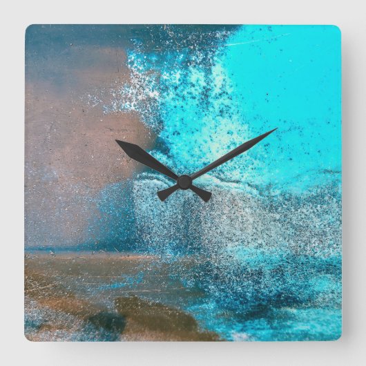ターコイズ質感絵を描と錆抽象芸術 スクエア壁時計 (正面)