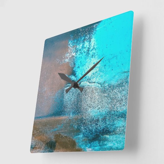ターコイズ質感絵を描と錆抽象芸術 スクエア壁時計 (傾斜)