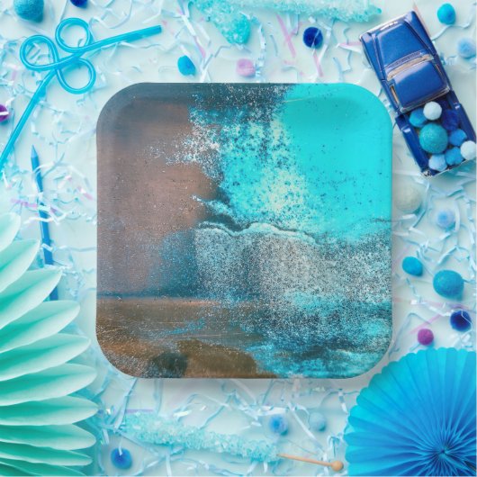 ターコイズ質感絵を描と錆抽象芸術 ペーパープレート (パーティー)