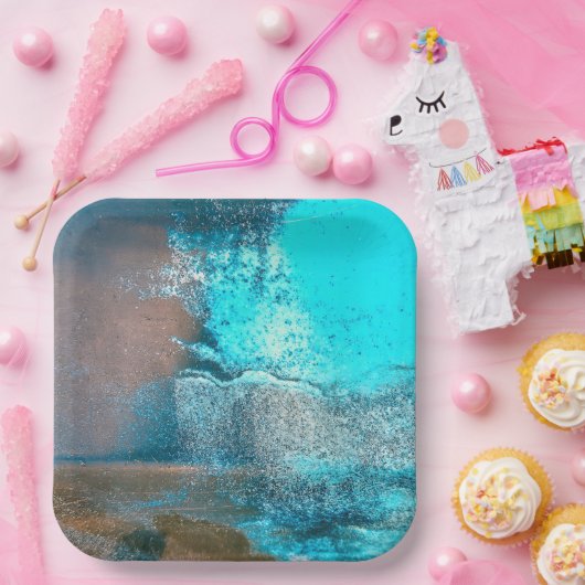 ターコイズ質感絵を描と錆抽象芸術 ペーパープレート (パーティー)