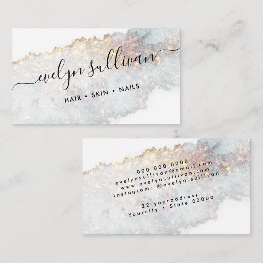 ターコイズ金ゴールドきらめく水彩名刺 名刺 (正面/裏面)