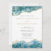 ターコイズ金ゴールドアガモダンテ結婚ート 招待状 (正面)