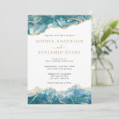 ターコイズ金ゴールドアガモダンテ結婚ート 招待状 (スタンド正面)