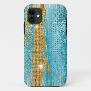 ターコイズ金ゴールドエレガントグリッターガーリー iPhone 11 ケース