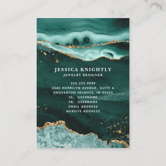 ターコイズ金ゴールドグリッターゲートジュエリー表示 名刺 (裏面)