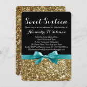 ターコイズ金ゴールドグリッタースウィート16パーティの招待状 招待状 (正面/裏面)