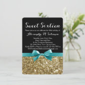 ターコイズ金ゴールドグリッタースウィート16パーティの招待状 招待状 (スタンド正面)