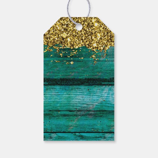 ターコイズ金ゴールドグリッタースパークルガーリー誕生日 ギフトタグ (裏面)