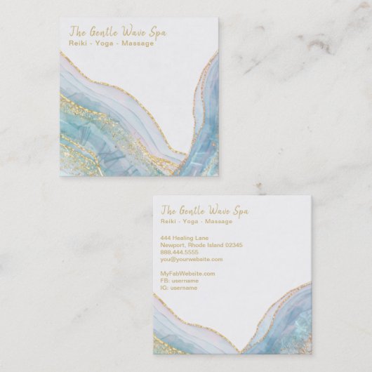 *~*ターコイズ金ゴールドグリッター名刺 スクエア名刺 (正面/裏面)