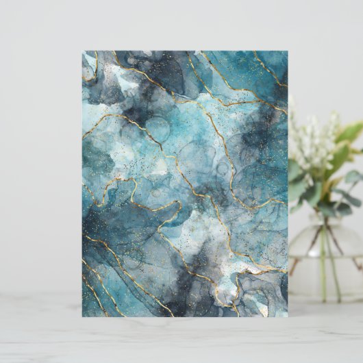 ターコイズ金ゴールドグレインマーブルクラフトスクラップブック紙 (スタンド正面)