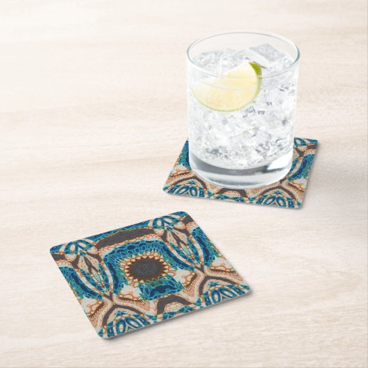 ターコイズ金ゴールドサンサウスウエストアート スクエアペーパーコースター (インサイチュ)