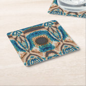 ターコイズ金ゴールドサンサウスウエストアート スクエアペーパーコースター (アングル)