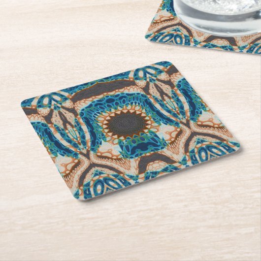 ターコイズ金ゴールドサンサウスウエストアート スクエアペーパーコースター (アングル)