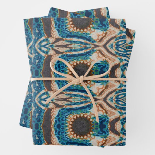 ターコイズ金ゴールドサンサウスウエストアート ラッピングペーパーシート (インサイチュ)