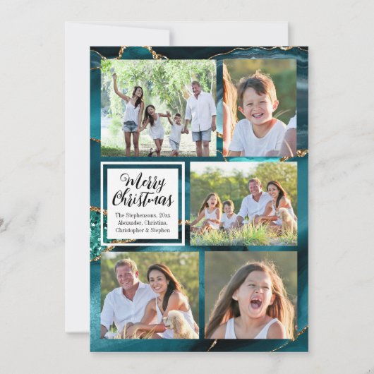 ターコイズ金ゴールドスワールゲート5 – 写真メリークリスマス 招待状 (正面)