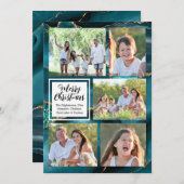 ターコイズ金ゴールドスワールゲート5 – 写真メリークリスマス 招待状 (正面/裏面)