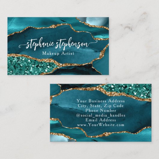 ターコイズ金ゴールドティール(緑がかった色)グリッターアゲーユニークトはっきりしたグラム 名刺 (正面/裏面)