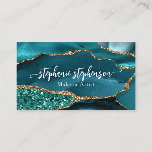 ターコイズ金ゴールドティール（緑がかった色）グリッターアゲーユニークトはっきりしたグラム 名刺 (正面)