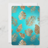 ターコイズ金ゴールドトロピカル離れ結婚 招待状 (裏面)