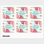 ターコイズ金ゴールドピンクフローラブライダルシャワーメッセージカード スクエアシール (シート)